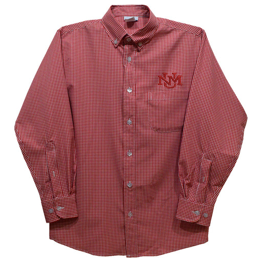 New Mexico Lobos UNM Embroidered Red Cardinal Gingham Long Sleeve Button Down