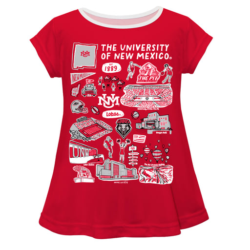 New Mexico Lobos UNM Hand Sketched Vive La Fete Impressions Artwork Red Short Sleeve Top