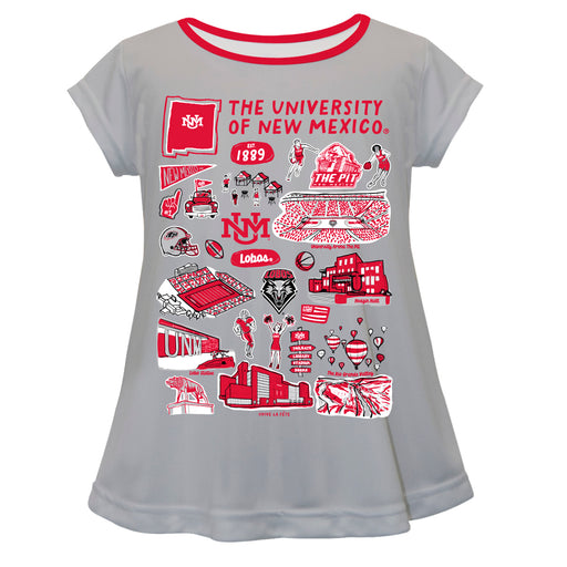 New Mexico Lobos UNM Hand Sketched Vive La Fete Impressions Artwork Gray Short Sleeve Top