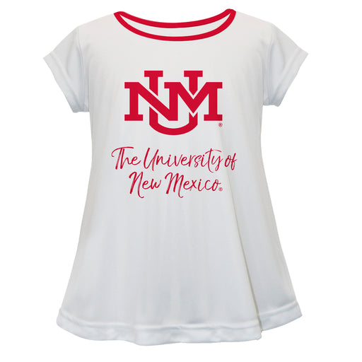 New Mexico Lobos Vive La Fete Girls Game Day Short Sleeve White Top with School Logo and Name