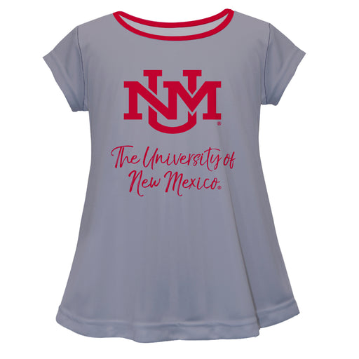 New Mexico Lobos Vive La Fete Girls Game Day Short Sleeve Gray Top with School Logo and Name
