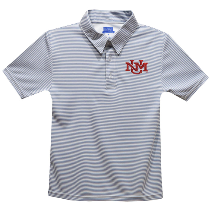 New Mexico Lobos UNM Embroidered Gray Stripes Short Sleeve Polo Box Shirt