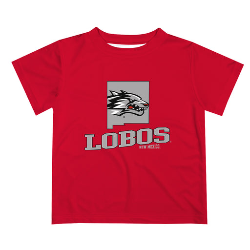 New Mexico Lobos Vive La Fete State Map Red Short Sleeve Tee Shirt