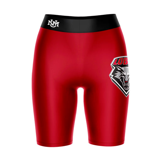 New Mexico Lobos Vive La Fete Game Day Logo on Thigh and Waistband Red and Black Women Bike Short 9 Inseam