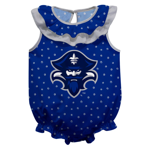 New Orleans Privateers UNO Swirls Blue Sleeveless Ruffle Onesie Logo Bodysuit