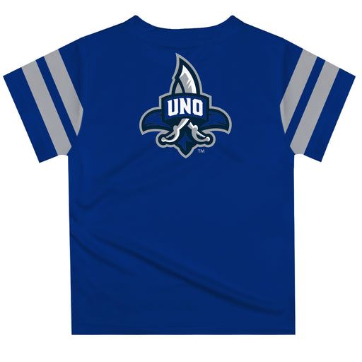 New Orleans Privateers UNO Vive La Fete Boys Game Day Blue Short Sleeve Tee with Stripes on Sleeves - Vive La Fête - Online Apparel Store