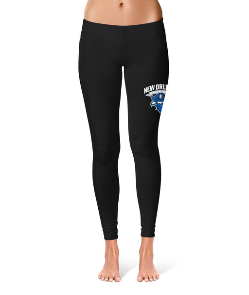 New Orleans Privateers UNO Game Day Collegiate Large Logo on Thigh Women Black Yoga Leggings 2.5 Waist Tights" - Vive La Fête - Online Apparel Store