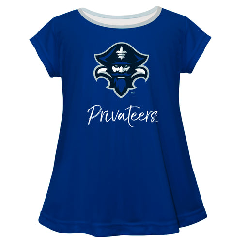 New Orleans Privateers UNO Vive La Fete Girls Game Day Short Sleeve Blue Top with School Logo and Name - Vive La Fête - Online Apparel Store