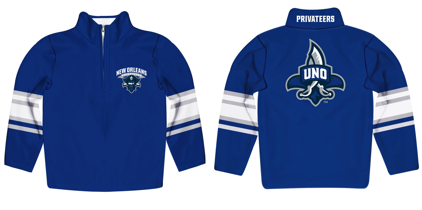 New Orleans Privateers UNO Vive La Fete Game Day Blue Quarter Zip Pullover Stripes on Sleeves - Vive La Fête - Online Apparel Store