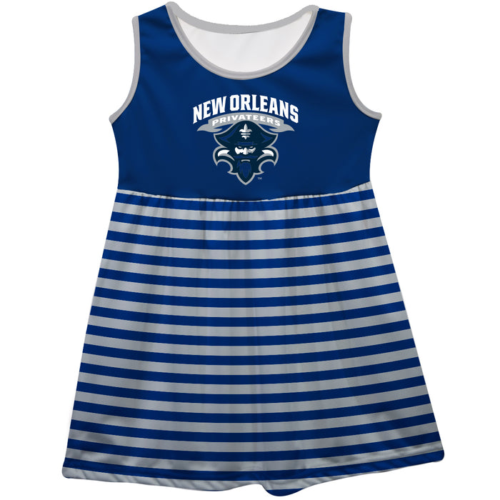 New Orleans Privateers UNO Vive La Fete Girls Game Day Sleeveless Tank Dress Solid Blue Logo Stripes on Skirt - Vive La Fête - Online Apparel Store