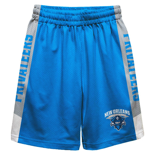 New Orleans Privateers UNO Vive La Fete Game Day Blue Stripes Boys Solid Gray Athletic Mesh Short