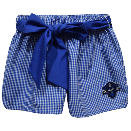 University of New Orleans Privateers UNO Embroidered Royal Gingham Girls Short with Sash