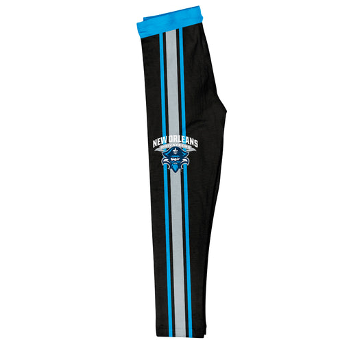 University of New Orleans Privateers UNO Vive La Fete Girls Game Day Black with Blue Stripes Leggings Tights