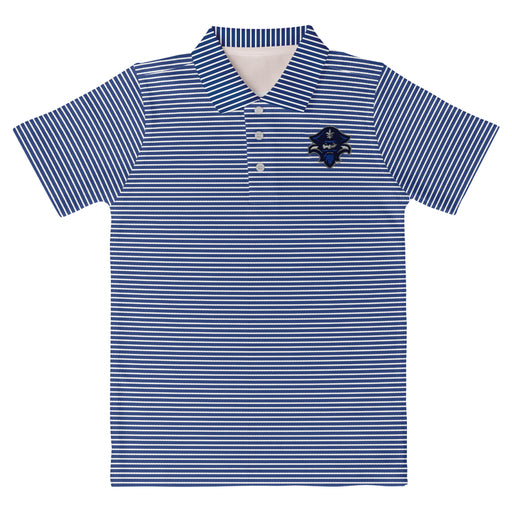 University of New Orleans Privateers UNO Embroidered Royal Stripes Short Sleeve Polo Box Shirt