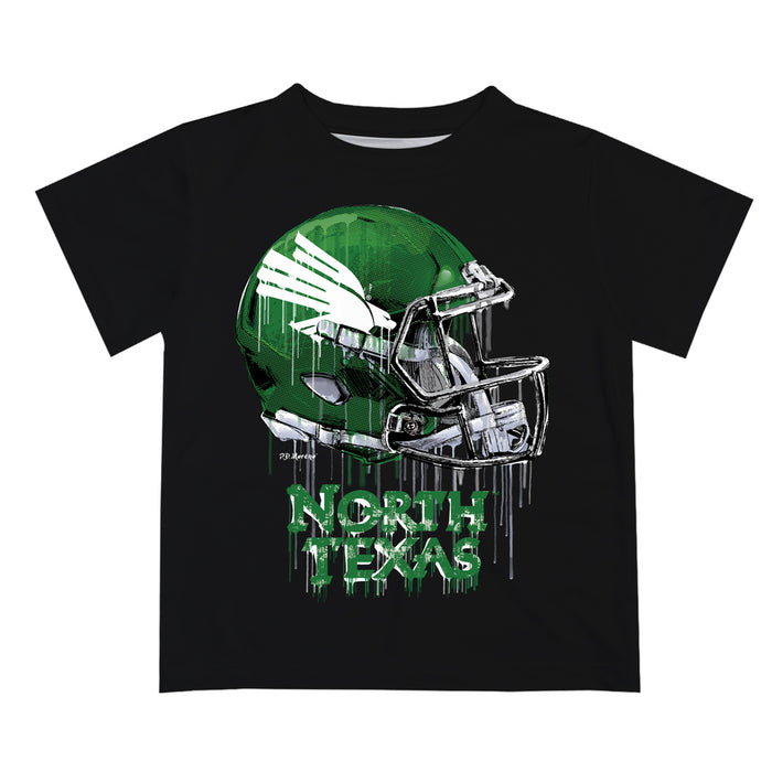 North Texas Mean Green Original Dripping Football Black T-Shirt by Vive La Fete