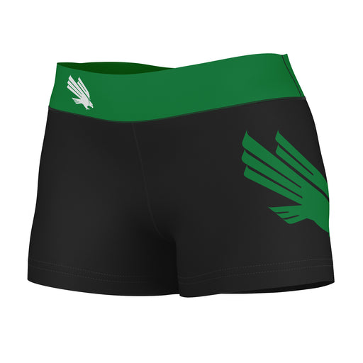 North Texas Mean Green Vive La Fete Logo on Thigh & Waistband Black & Green Women Yoga Booty Workout Shorts 3.75 Inseam"