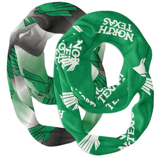 North Texas Mean Green Vive La Fete All Over Logo Collegiate Women Set of 2 Light Weight Ultra Soft Infinity Scarfs