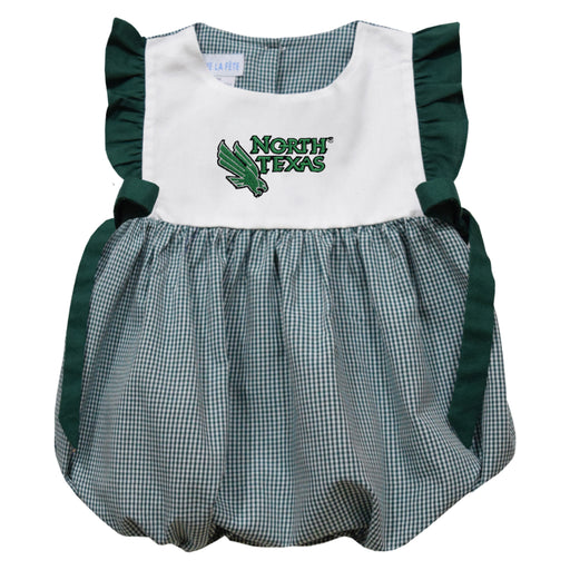 North Texas Mean Green Embroidered Hunter Green Gingham Girls Bubble