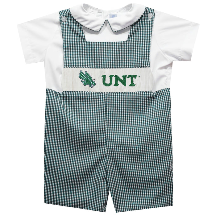 North Texas Mean Green Smocked Hunter Green Gingham Jon Jon And Short Sleeve White Shirt
