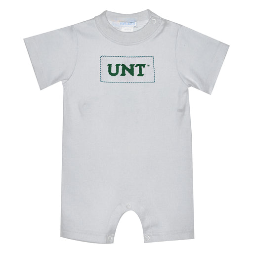 North Texas Mean Green Smocked White Knit Short Sleeve Boys Romper