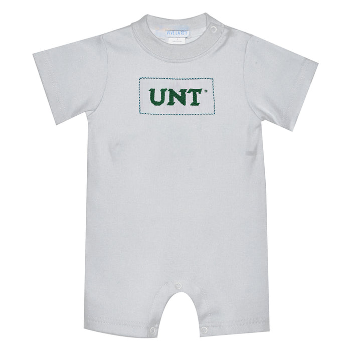 North Texas Mean Green Smocked White Knit Short Sleeve Boys Romper