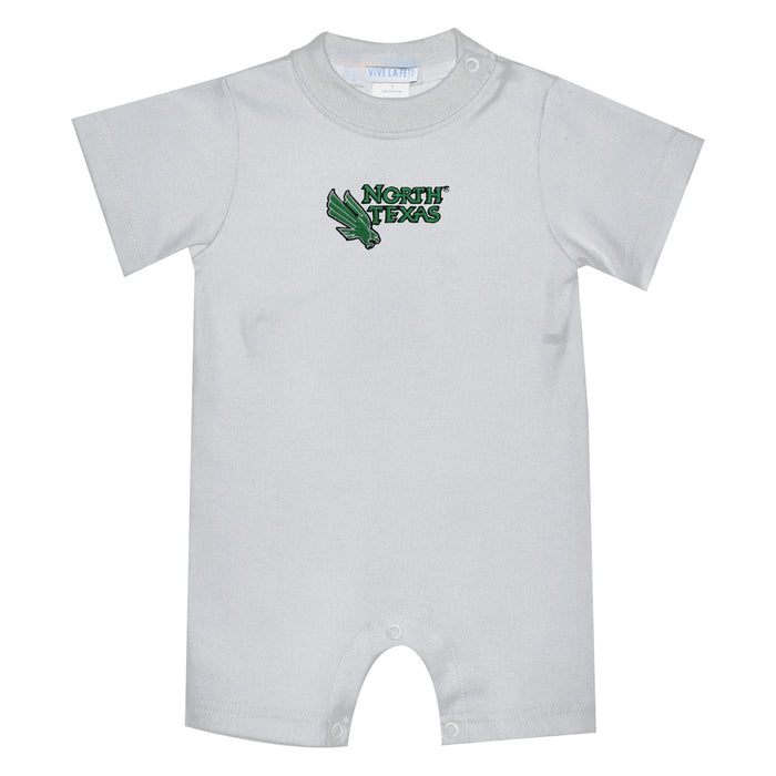 North Texas Mean Green Embroidered White Knit Short Sleeve Boys Romper