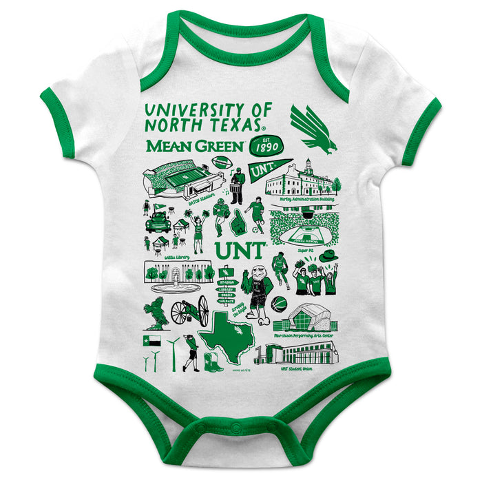 North Texas Mean Green Hand Sketched Vive La Fete Impressions Artwork Infant White Short Sleeve Onesie Bodysuit