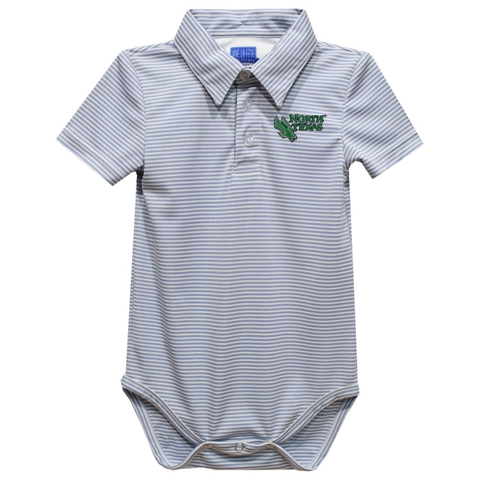 North Texas Mean Green Embroidered Gray Stripe Knit Polo Onesie