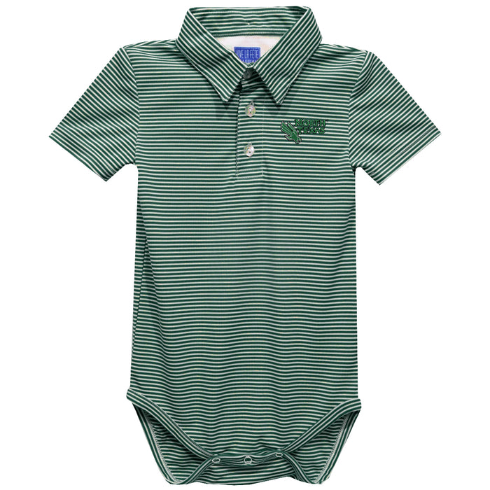 North Texas Mean Green Embroidered Hunter Green Pencil Stripe Knit Polo Onesie