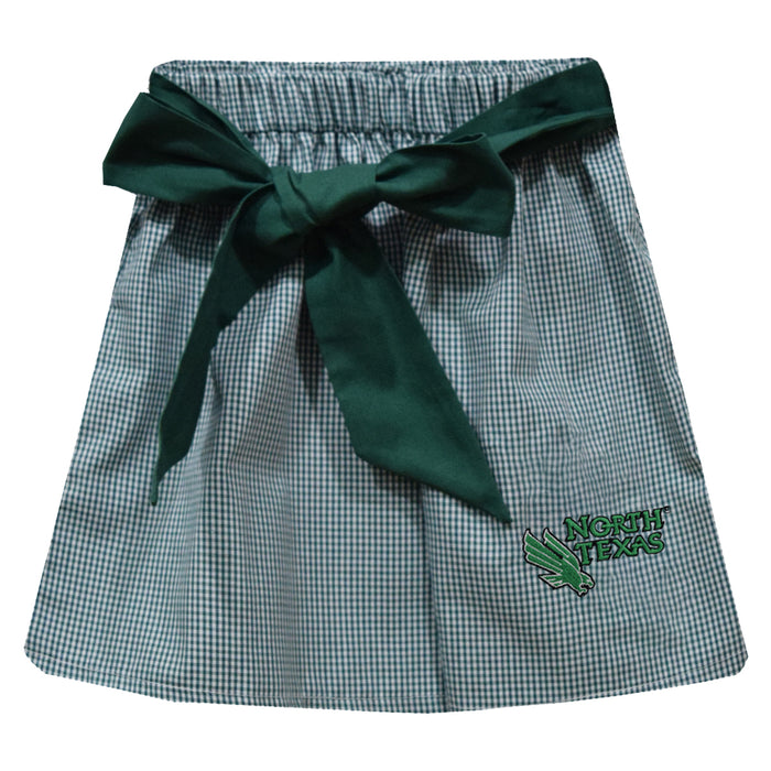 North Texas Mean Green Embroidered Hunter Green Gingham Skirt With Sash