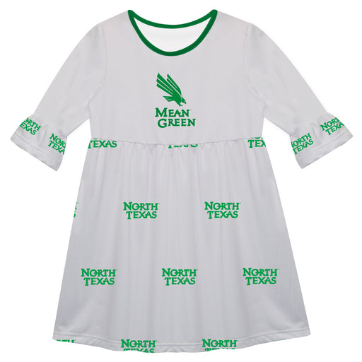 North Texas Mean Green Vive La Fete Girls Game Day 3/4 Sleeve Solid White All Over Logo on Skirt