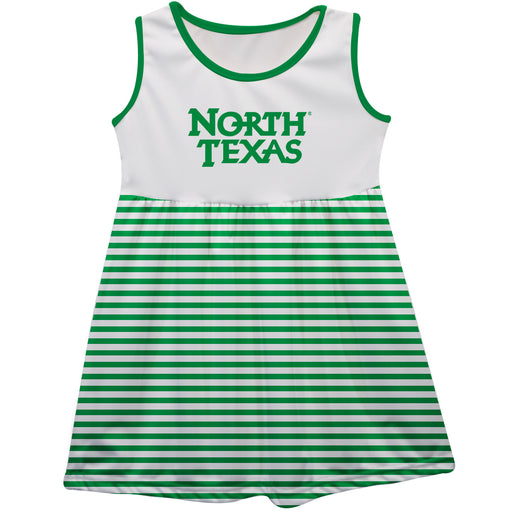 North Texas Mean Green Vive La Fete Girls Game Day Sleeveless Tank Dress Solid White Logo Stripes on Skirt