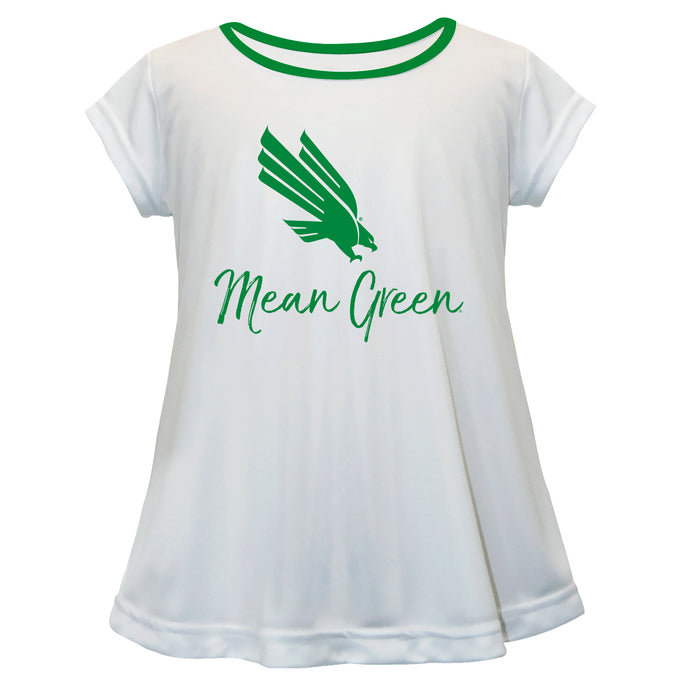 North Texas Mean Green Vive La Fete Girls Game Day Short Sleeve White Top with School Logo and Name