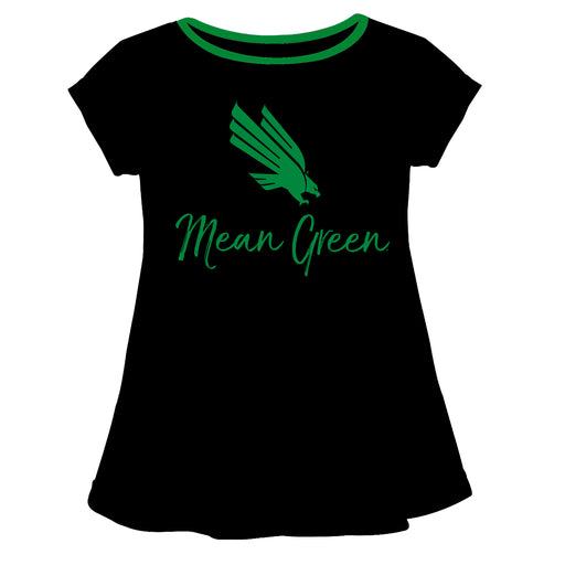 North Texas Mean Green Vive La Fete Girls Game Day Short Sleeve Black Top with School Logo and Name
