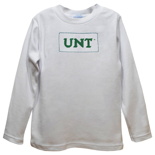 North Texas Mean Green Smocked White Knit Boys Long Sleeve Tee Shirt
