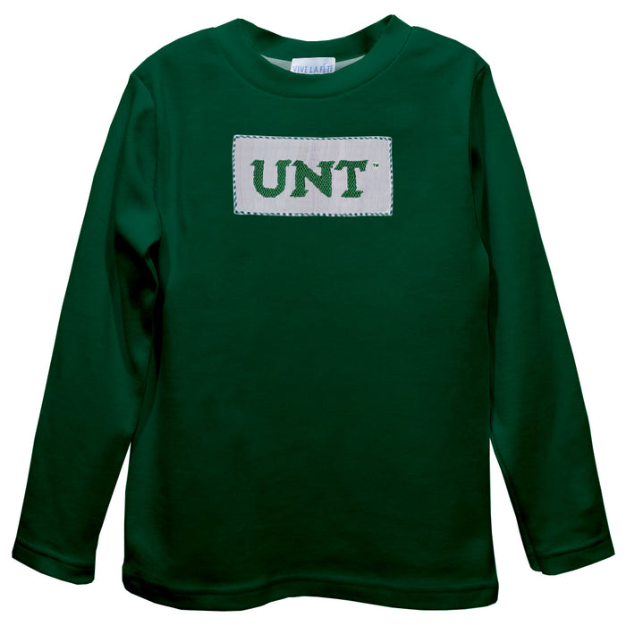 North Texas Mean Green Smocked Hunter Green Knit Long Sleeve Boys Tee Shirt