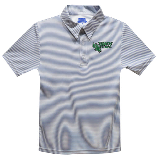 North Texas Mean Green Embroidered Gray Stripes Short Sleeve Polo Box Shirt