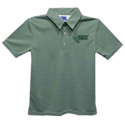 North Texas Mean Green Embroidered Hunter Green Stripes Short Sleeve Polo Box Shirt