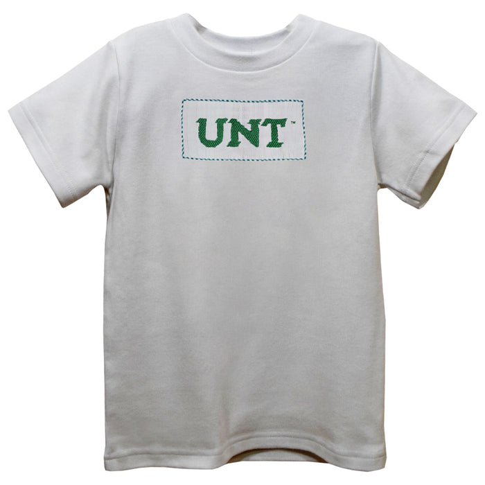 North Texas Mean Green Smocked White Knit Short Sleeve Boys Tee Shirt