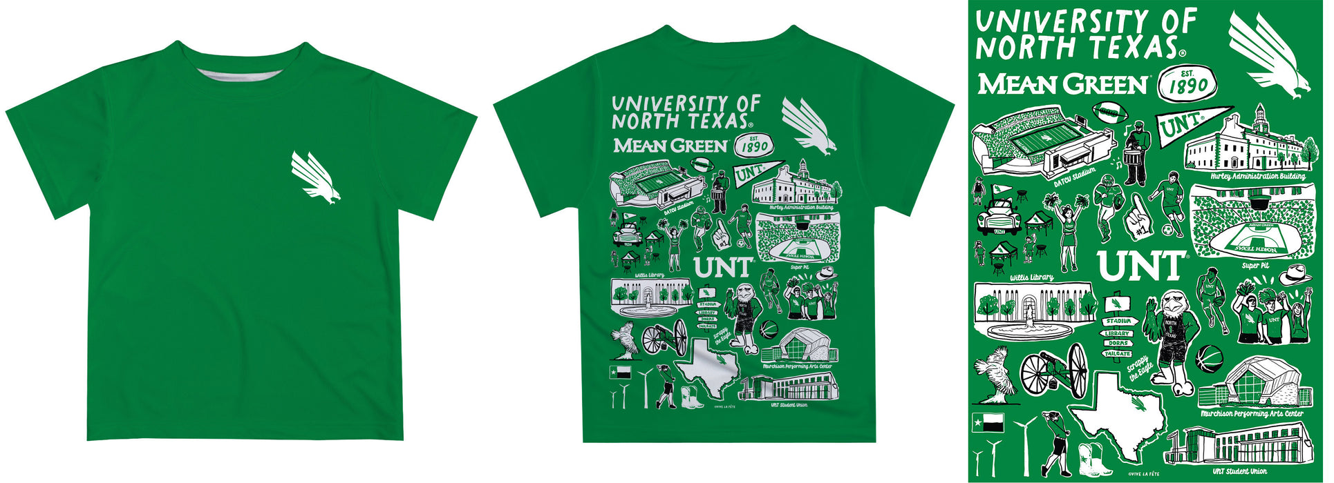North Texas Mean Green Hand Sketched Vive La Fete Impressions Artwork Boys Green Short Sleeve Tee Shirt - Vive La Fête - Online Apparel Store