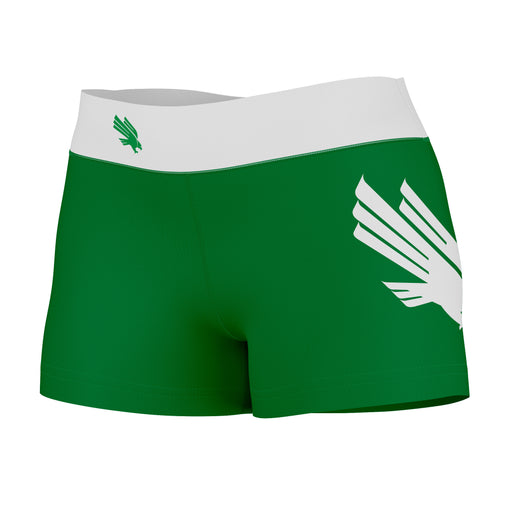 North Texas Mean Green Vive La Fete Logo on Thigh & Waistband Green White Women Yoga Booty Workout Shorts 3.75 Inseam