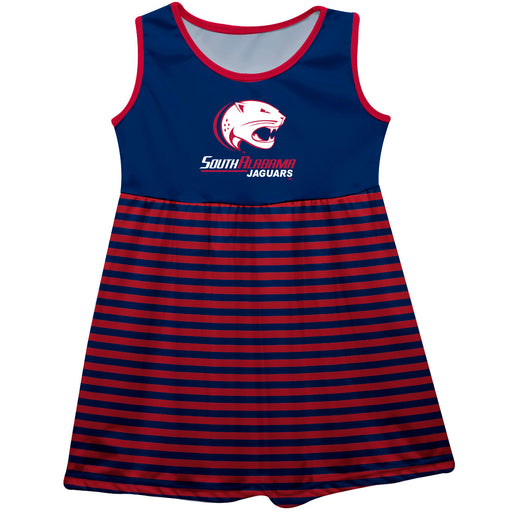 South Alabama Jaguars Vive La Fete Girls Game Day Sleeveless Tank Dress Solid Blue Logo Stripes on Skirts - Vive La Fête - Online Apparel Store