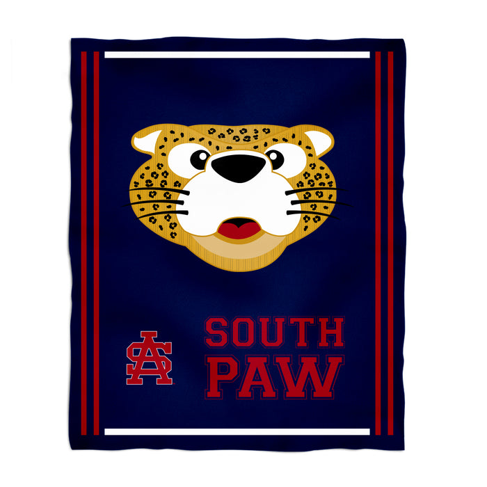 South Alabama Jaguars Vive La Fete Kids Game Day Blue Plush Soft Minky Blanket 36 x 48 Mascot