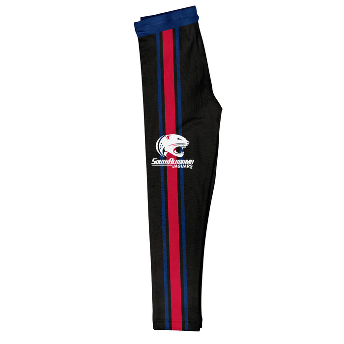 South Alabama Jaguars Vive La Fete Girls Game Day Black with Blue Stripes Leggings Tights