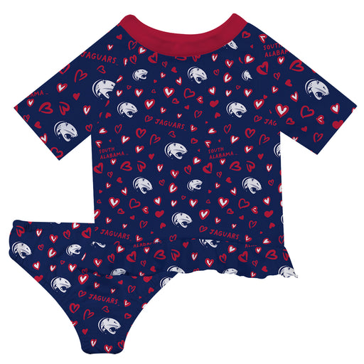 South Alabama Jaguars Vive La Fete All Over Logo Blue Long Sleeve Bikini Set