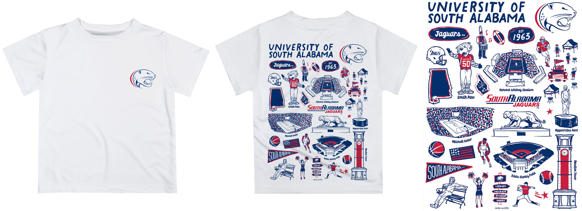 South Alabama Jaguars Hand Sketched Vive La Fete Impressions Artwork Boys Red Short Sleeve Tee Shirt - Vive La Fête - Online Apparel Store