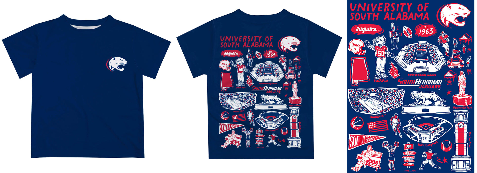 South Alabama Jaguars Hand Sketched Vive La Fete Impressions Artwork Boys Red Short Sleeve Tee Shirt - Vive La Fête - Online Apparel Store