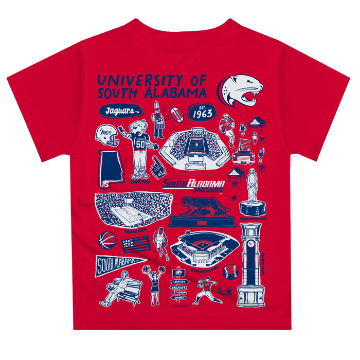 South Alabama Jaguars Hand Sketched Vive La Fete Impressions Artwork Boys Red Short Sleeve Tee Shirt - Vive La Fête - Online Apparel Store