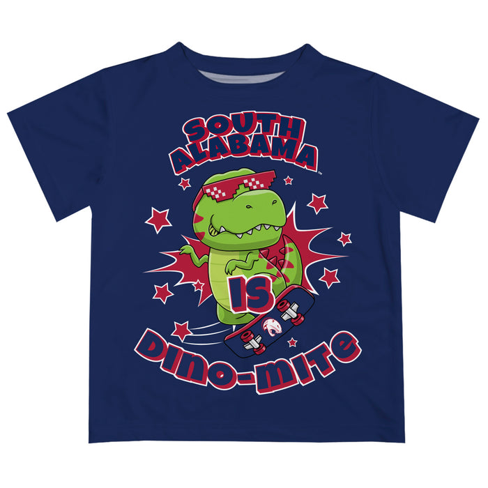 South Alabama Jaguars Vive La Fete Dino-Mite Boys Game Day Blue Short Sleeve Tee