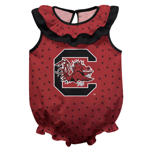 South Carolina Gamecocks Swirls Maroon Sleeveless Ruffle Onesie Logo Bodysuit